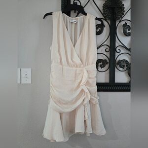 DO+BE Cream Polka Dot Sleeveless Ruffled Wrap Dress